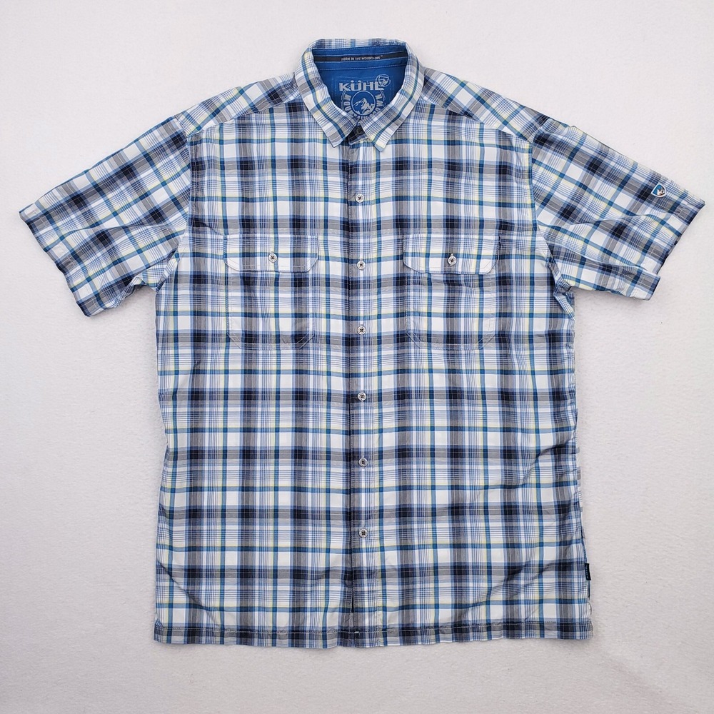 Kuhl Shirt Mens Large Blue Eluxur Plaid Hiking‎ Outdoor Athleisure Ionik